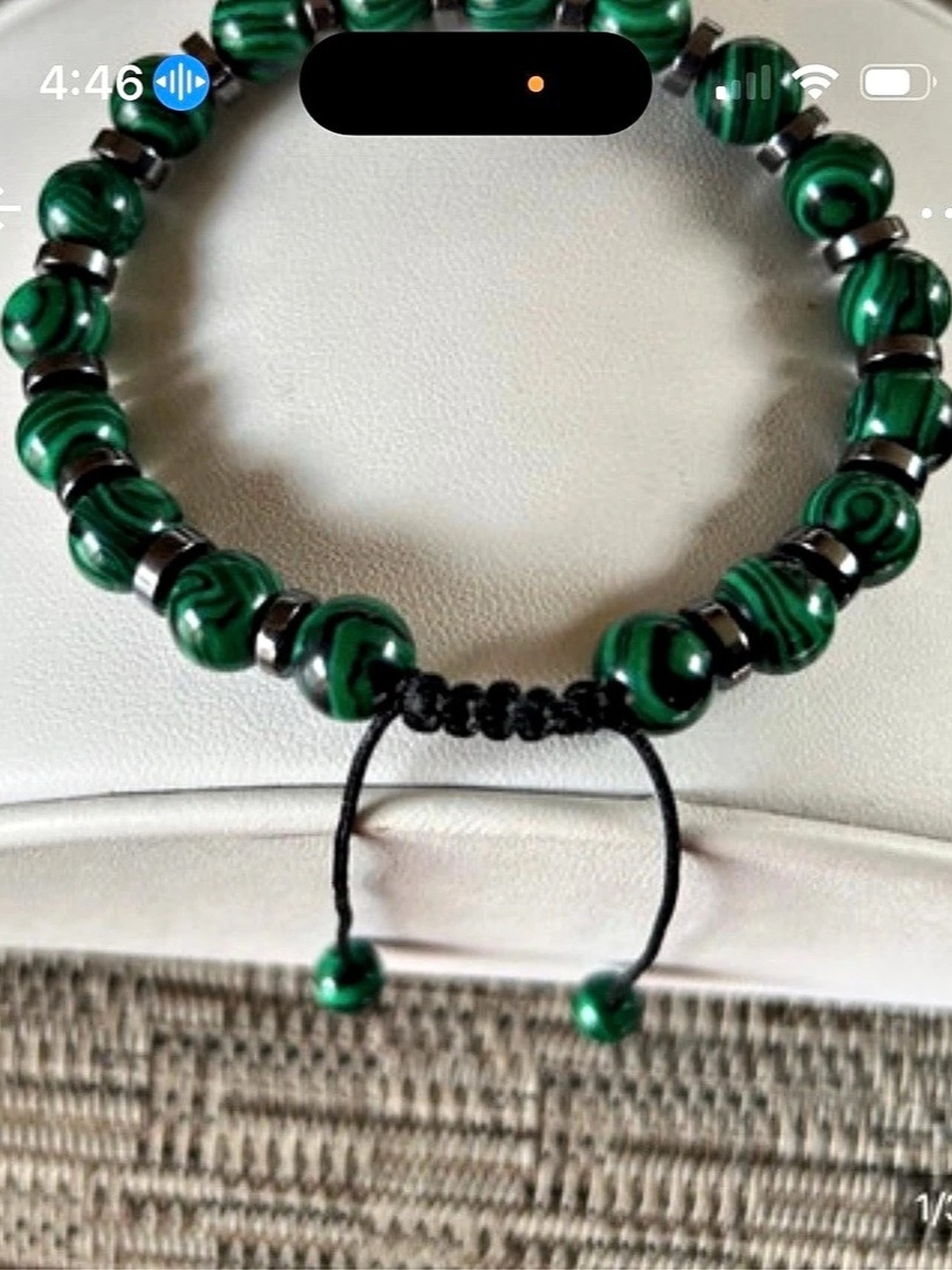 Green & Black Beaded Adjustable Bracelet